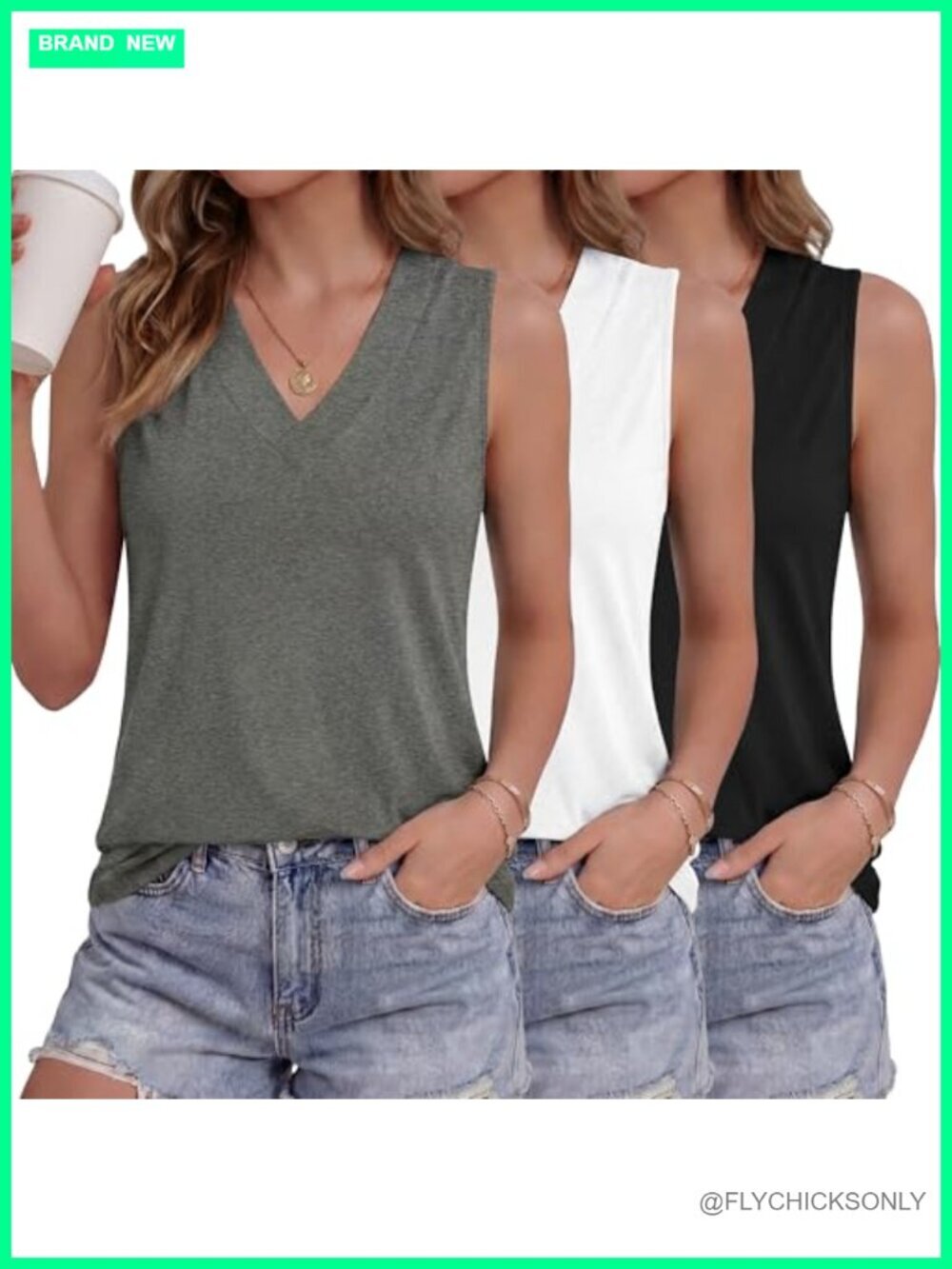 3 Pack Sleeveless V Neck Tank Tops Loose Fit Flowy Summer Beach Tanks